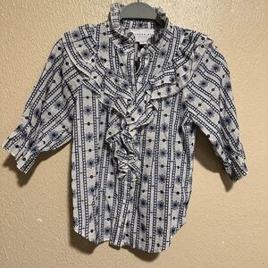 The Shirt Rochelle Behrens‎ 100% Cotton Eyelet Puff Sleeves Size Small
